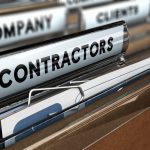 Close up on a file tab with the word contractors, focus on the main word and blur effect. Concept image for illustration of contractors or subcontractors company database.